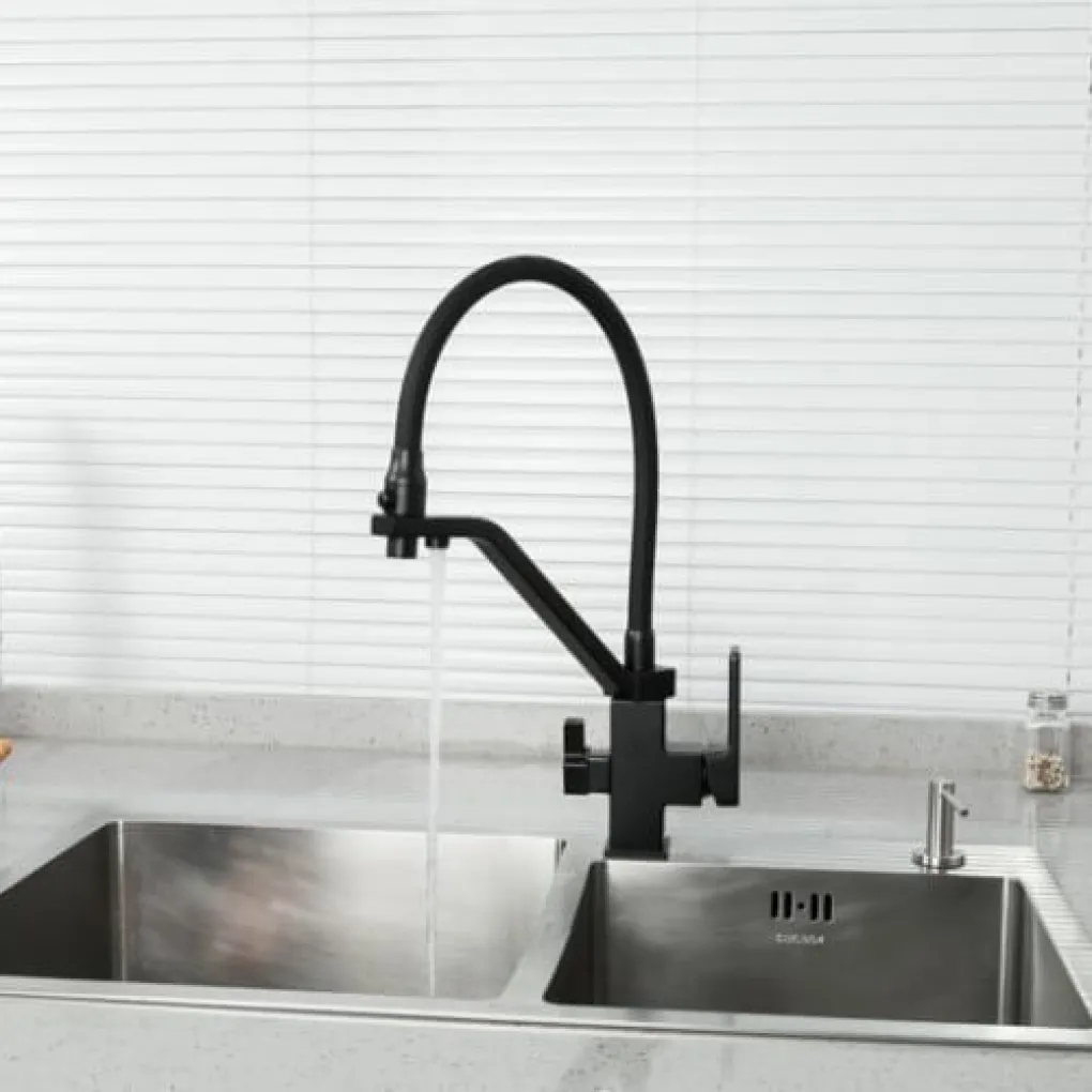 Смеситель для кухни Gappo G4317-6 на две воды с гибким изливом, черный- Фото 3