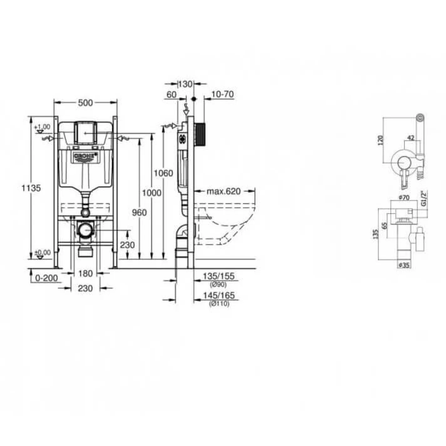 Инсталляционная система Grohe Rapid SL 3 в 1 + гигиенический душ со смесителем Paffoni Tweet Ro (3884000G_ZDUP110NO) - Фото 1