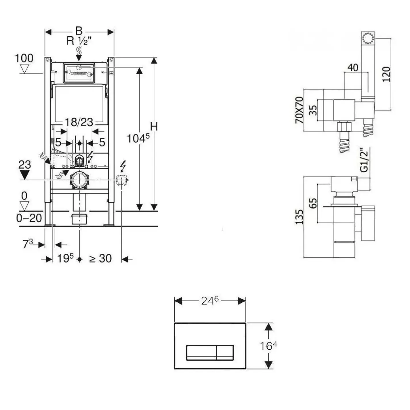 Інсталяція Geberit Duofix Delta 112 + клавиша змиву Geberit Delta50 + гігіенічний душ Paffoni Tweet S чорний - Фото 1