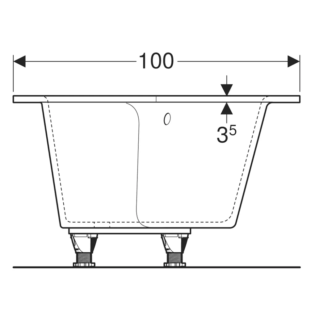 Ванна акрилова асиметрична Geberit SELNOVA SQUARE 160х100 см, лівостороння, з ніжками- Фото 3