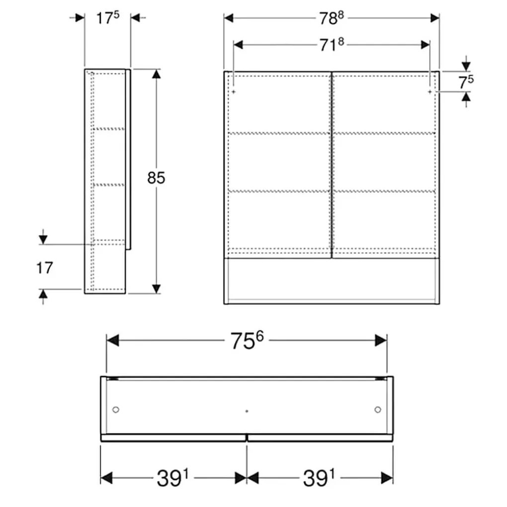 Зеркальный шкаф Geberit Selnova Square с двумя дверями 788х850х175 мм, белая (501.160.00.1)- Фото 2