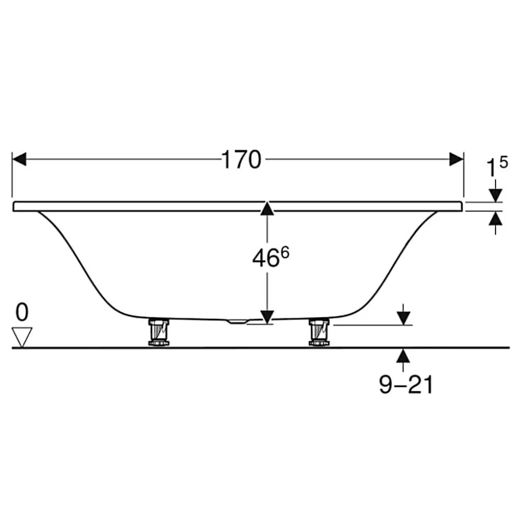 Ванна акрилова Geberit Tawa Slim Duo 170 х 75 см, з ніжками, центральний злив (554.123.01.1)- Фото 3