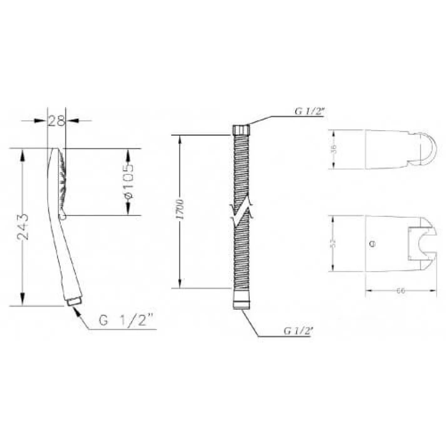 Душевой гарнитур без штанги GENEBRE Oslo OS17OV (DXT345+1001356000+10006845) - Фото 4
