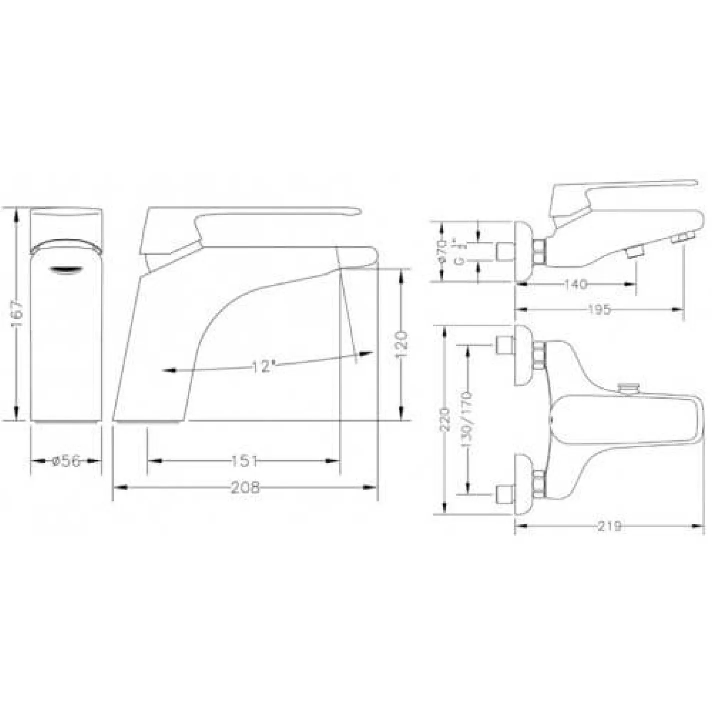 Набор смесителей для раковины и ванны GENEBRE Kode 1+1 02KO-bath (62130084566+62100084567) - Фото 3