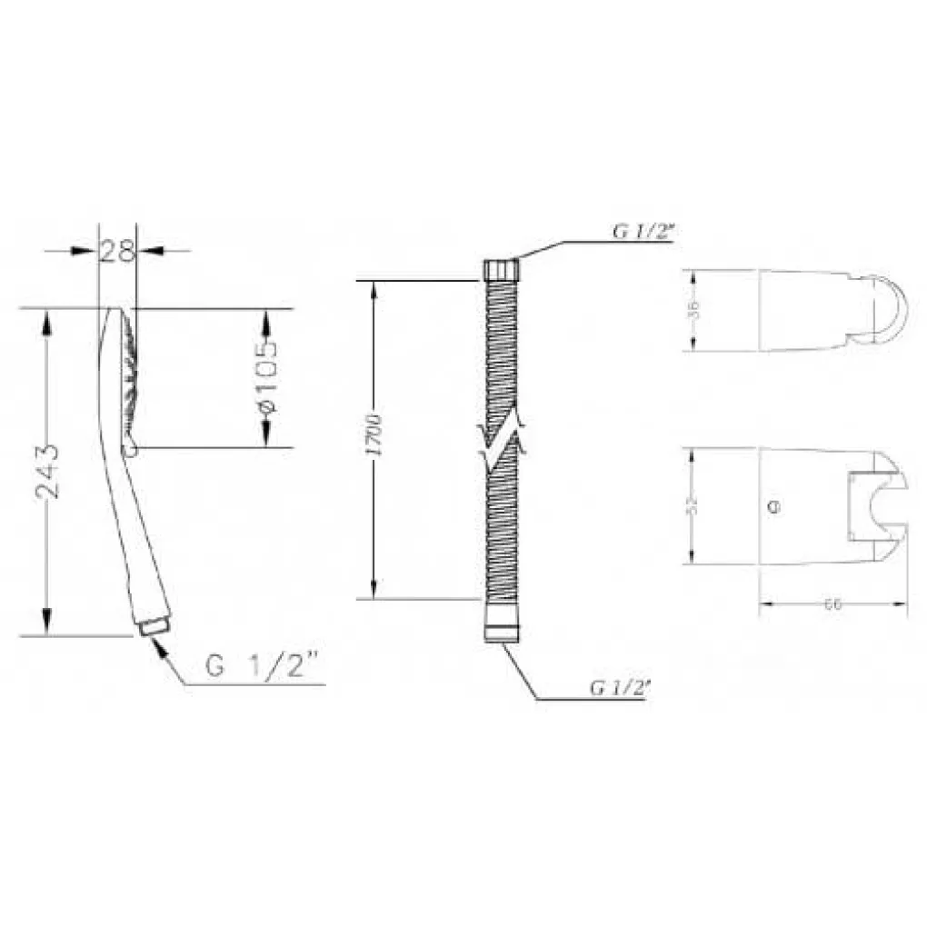 Душевой гарнитур без штанги GENEBRE Oslo OS17OV (DXT345+1001356000+10006845)- Фото 5