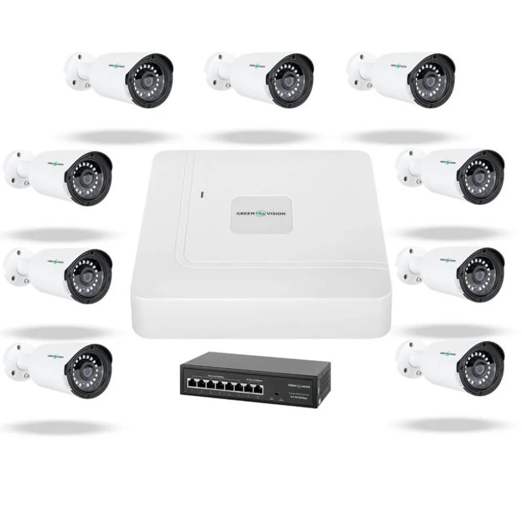 Комплект видеонаблюдения на 9 камер GreenVision GV-IP-K-W73/09 3MP- Фото 1
