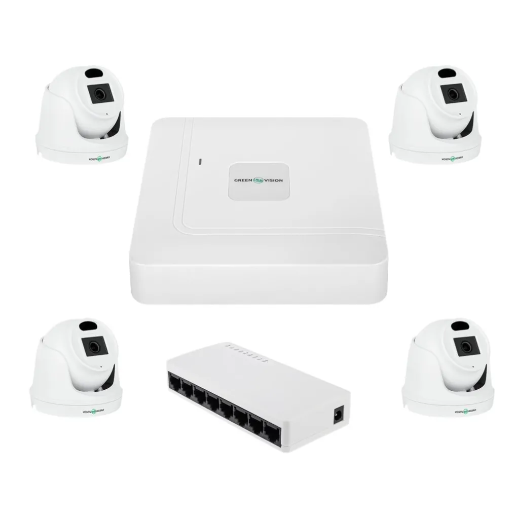 Комплект відеоспостереження на 4 камери GreenVision GV-IP-K-W96/4 3Mp (LP30515)- Фото 1