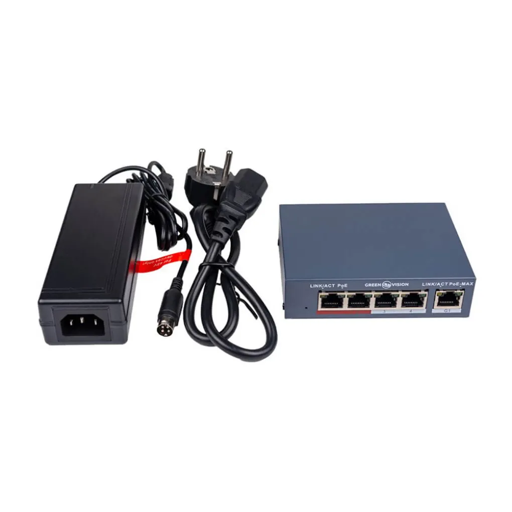 Комутатор мережевий POE GreenVision GV-017-AI-4+1P- Фото 4