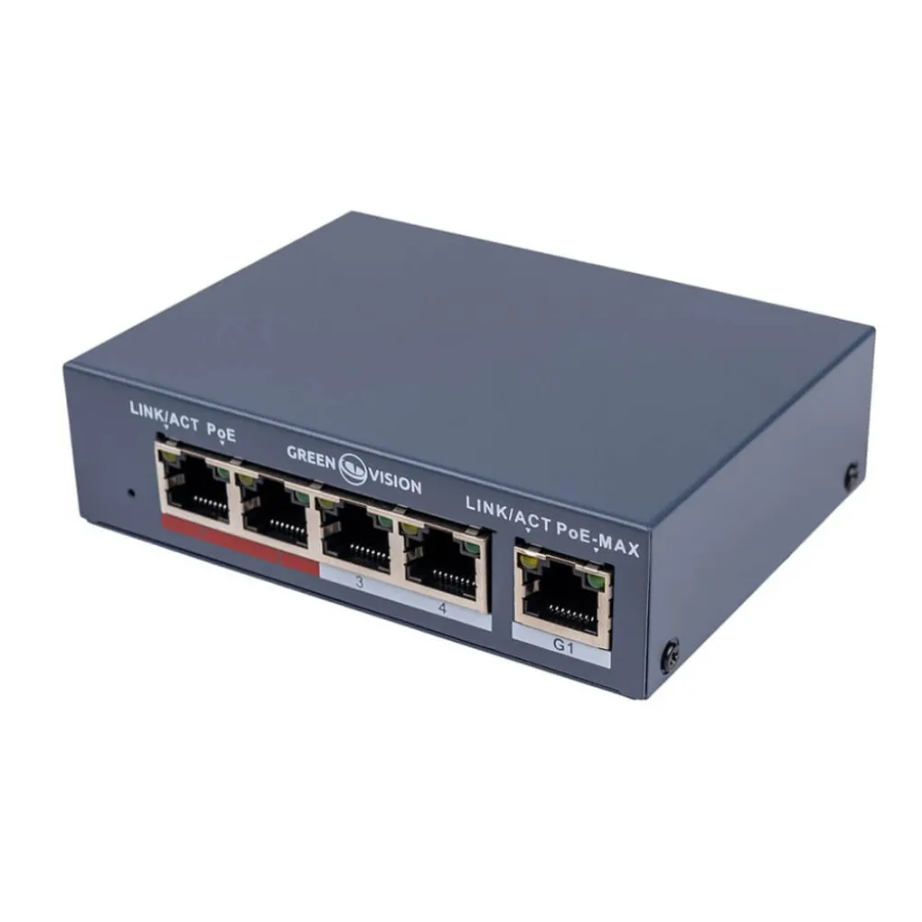 Комутатор мережевий POE GreenVision GV-017-AI-4+1P- Фото 1