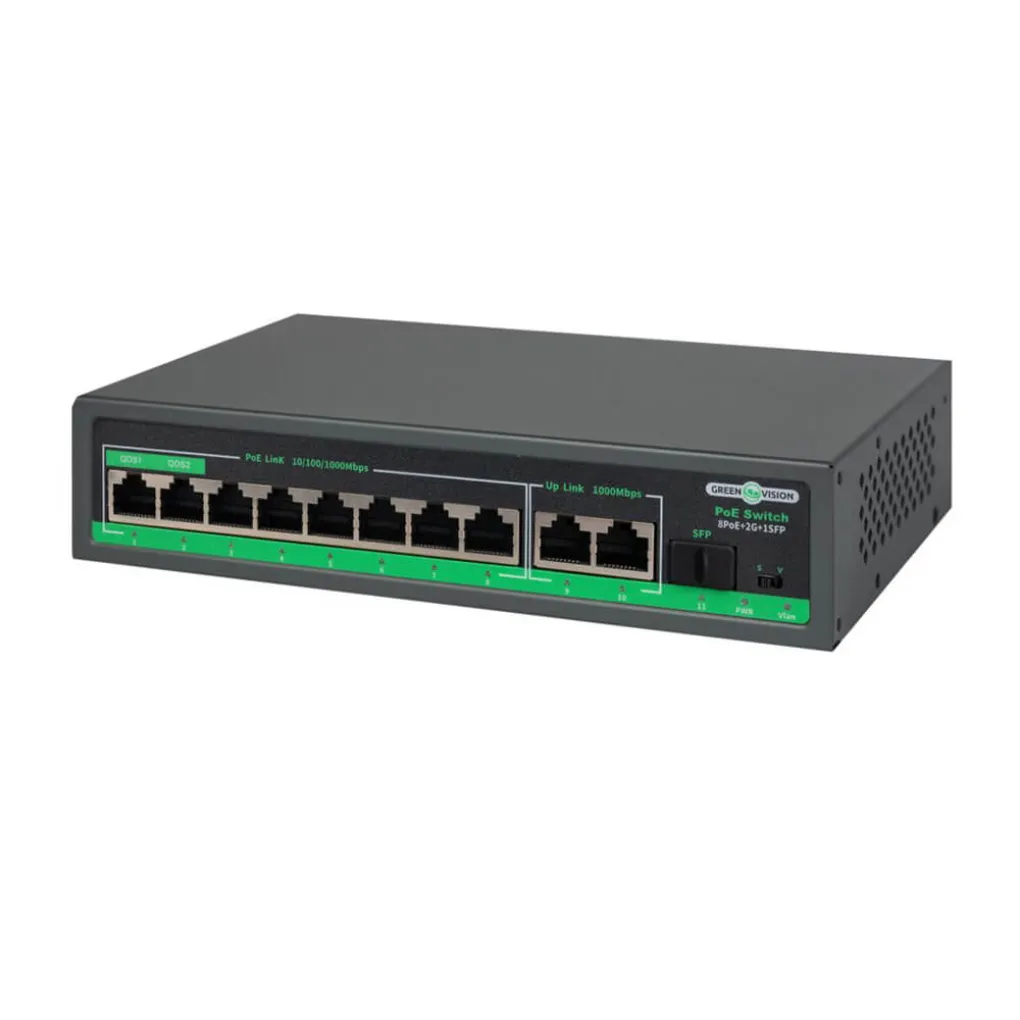 Комутатор мережевий POE GreenVision GV-018-D-08G+2PG+1SFP- Фото 1