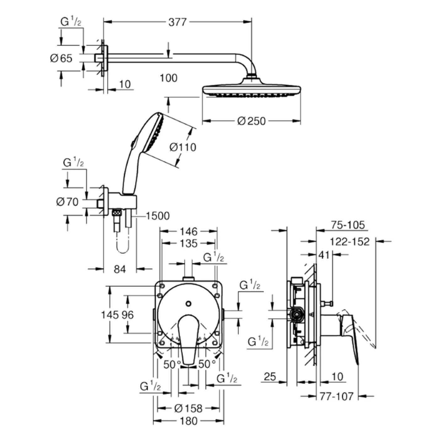 Душова система прихованого монтажу Grohe QuickFix StartEdge хром (25293000) - Фото 3