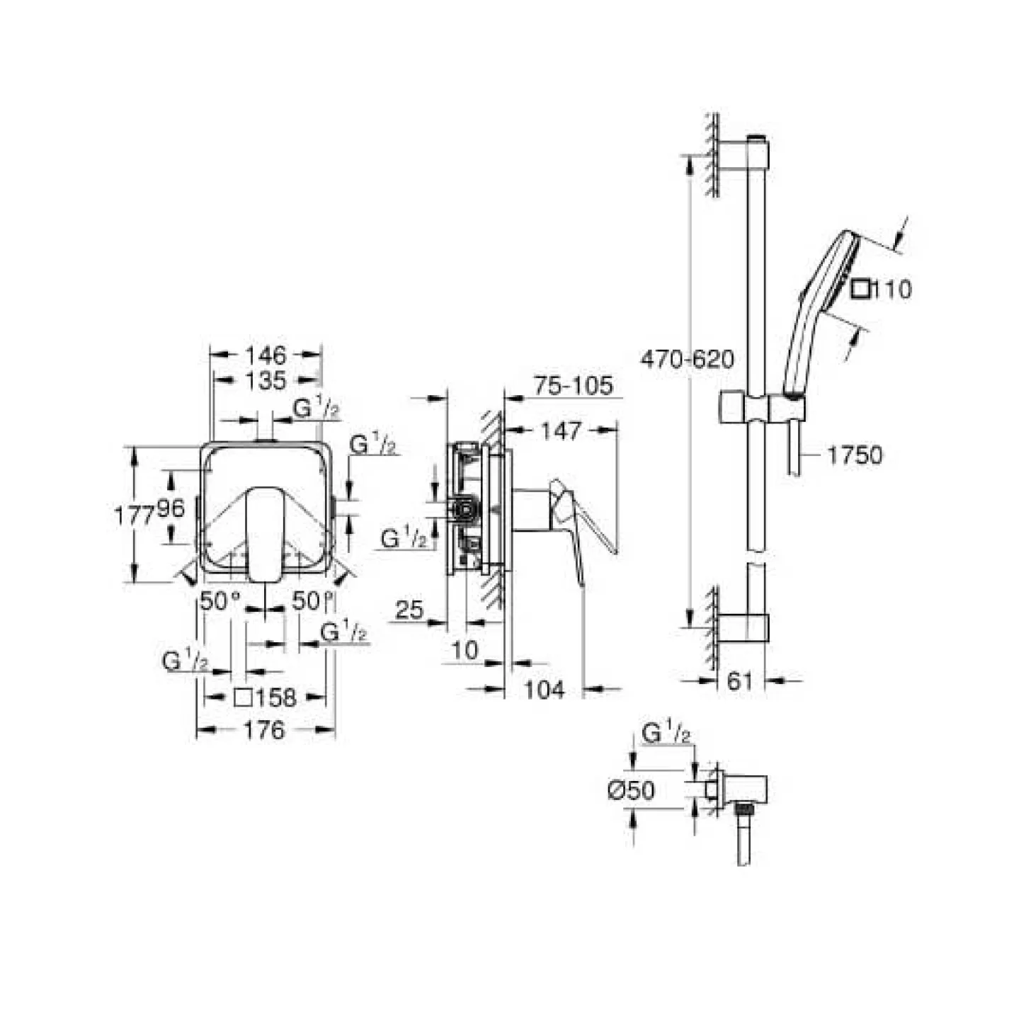 Душова система Grohe Cubeo Tempesta 110 чорний (1053352430) - Фото 3