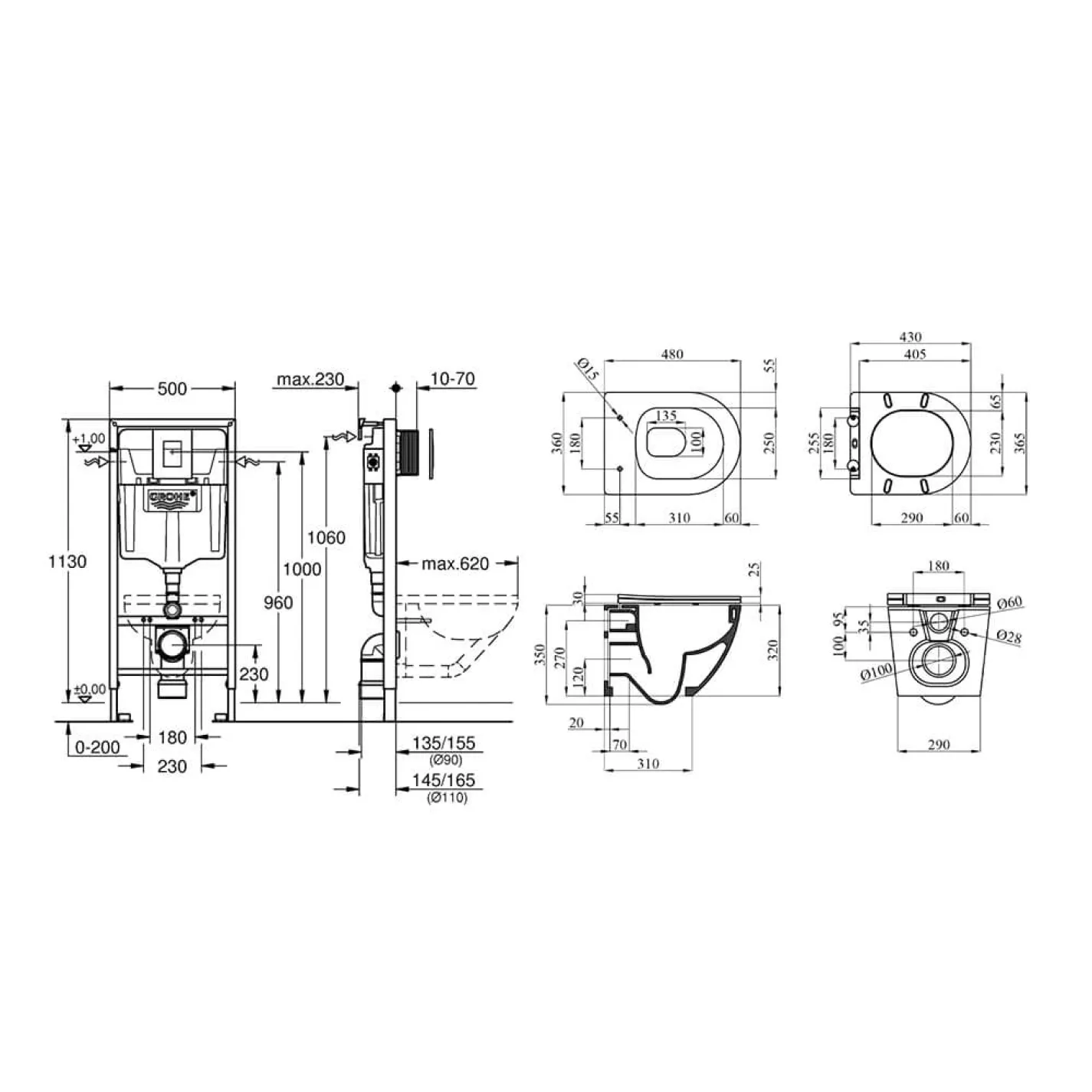 Инсталляция для унитаза Grohe Rapid SL 3 в 1 + Унитаз безободочный Kroner Harz WHI483632 с сиденьем (38772001KH483632) - Фото 3