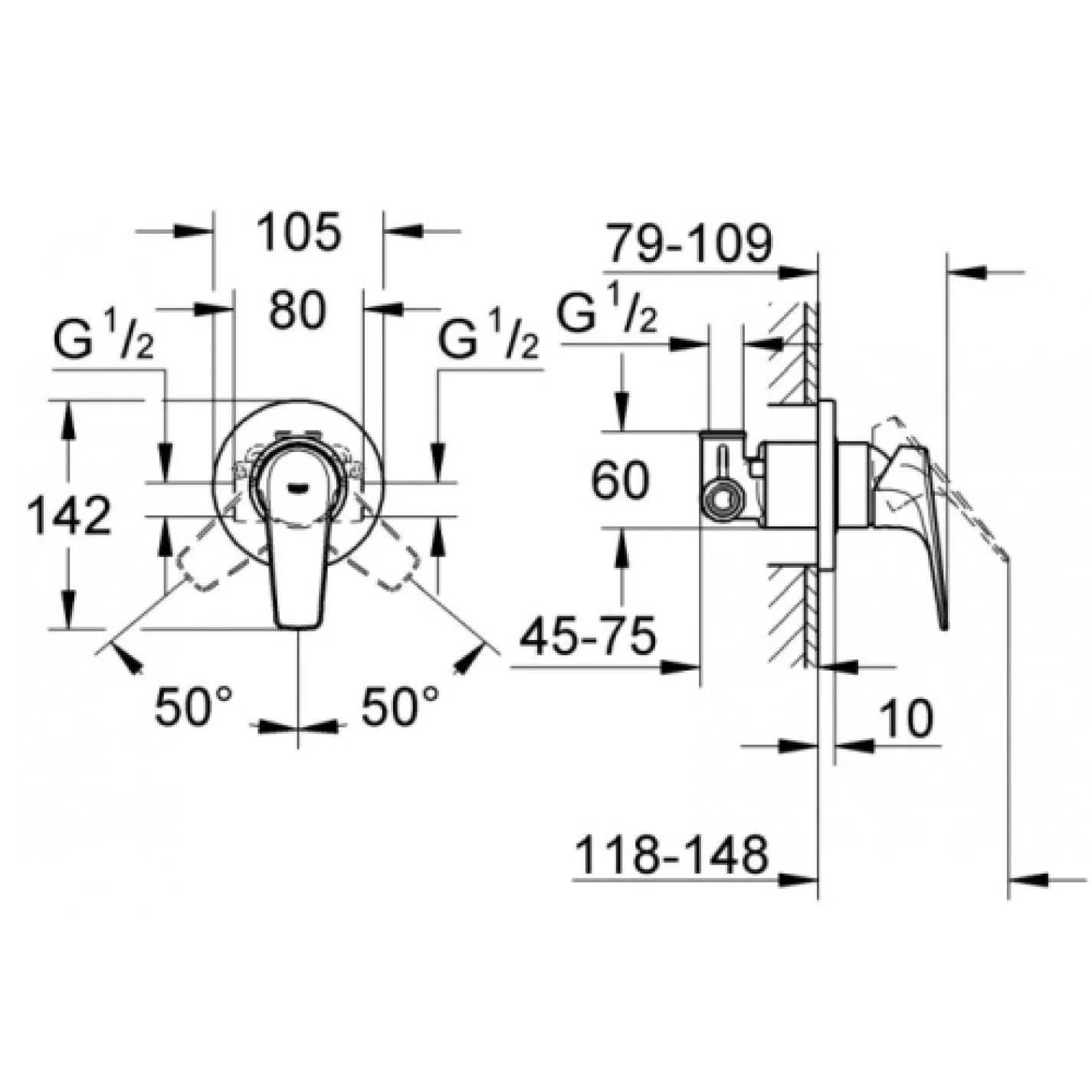 Смеситель для для душа Grohe BauFlow скрытого монтажа, хром (29046000) - Фото 1