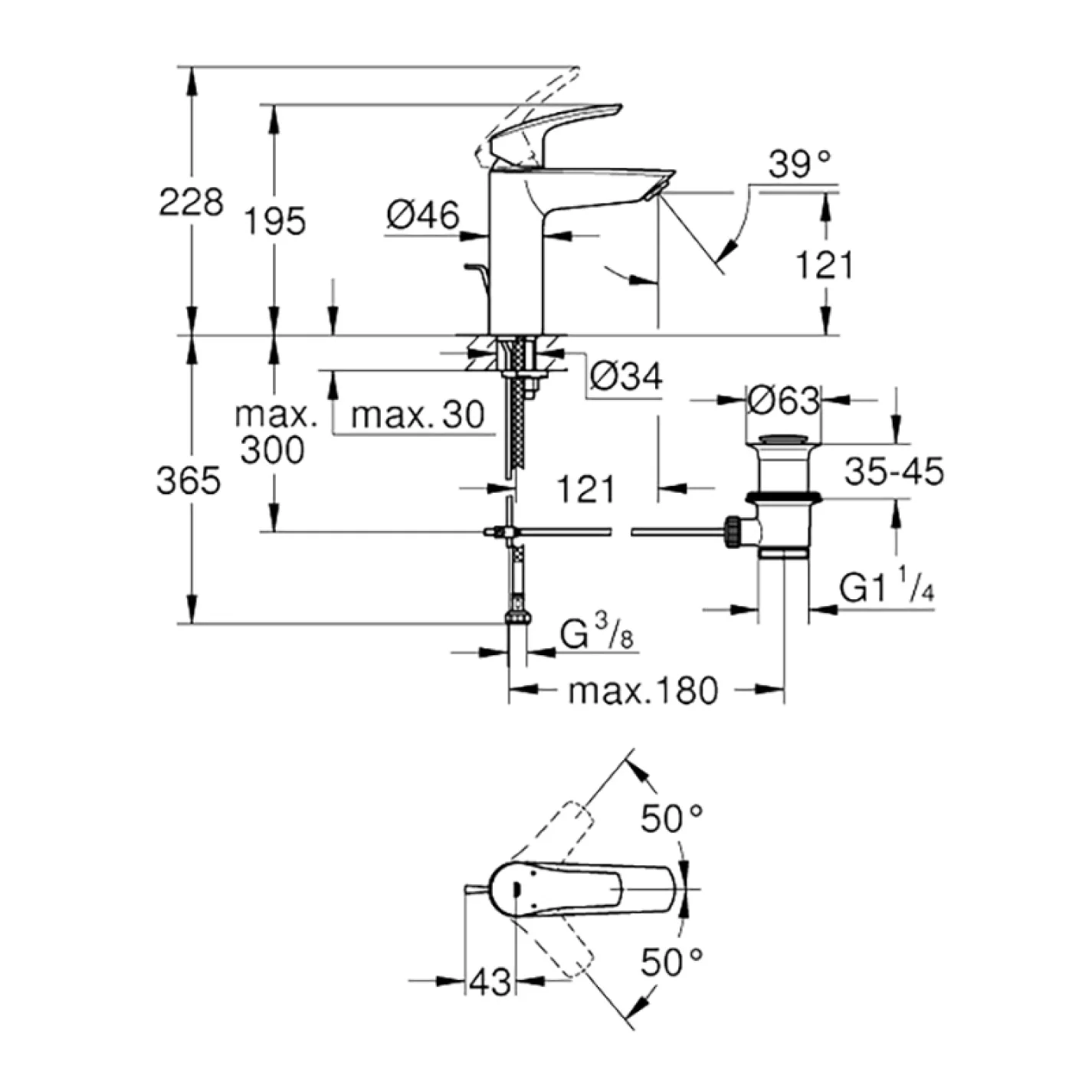 Смеситель для раковины Grohe Eurosmart M-Size черный матовый (233222433) - Фото 3