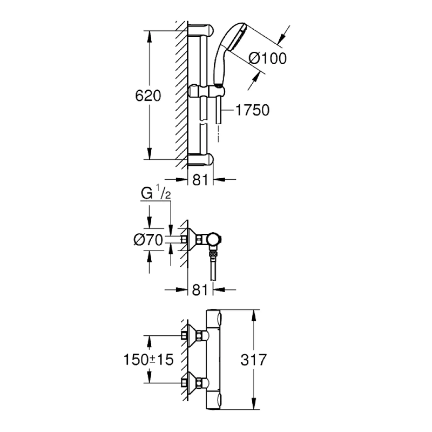 Змішувач термостатичний для душу Grohe QuickFix Precision Flow з душовим гарнітуром, хром (34841000) - Фото 3
