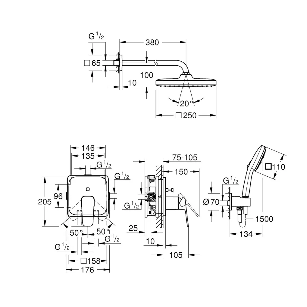Душевая система Grohe Cubeo с Tempesta 250 черный (1053362430)- Фото 4