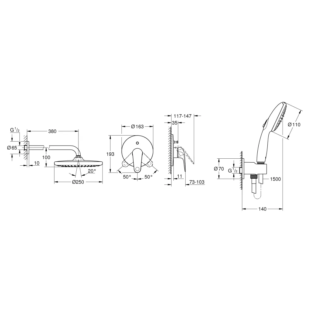 Душевая система Grohe Euroeco с Tempesta 250 хром (UA2939200L)- Фото 4