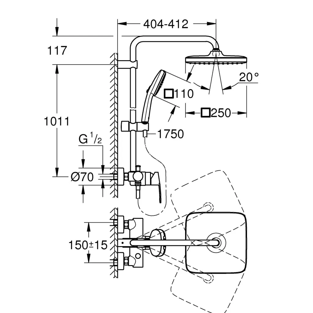 Душевая система Grohe Tempesta System 250 Cube со смесителем хром (26692001)- Фото 4