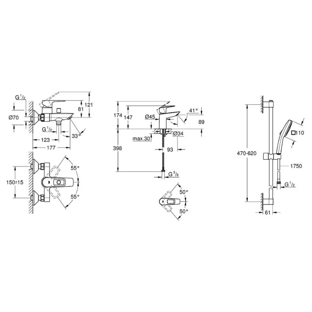 Набор смесителей для ванны Grohe Bauloop (23337001+23603001+26748003)- Фото 4