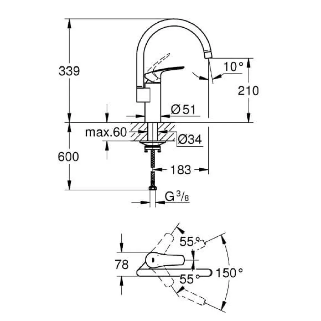 Смеситель для кухни Grohe Eurosmart (332022433)- Фото 4