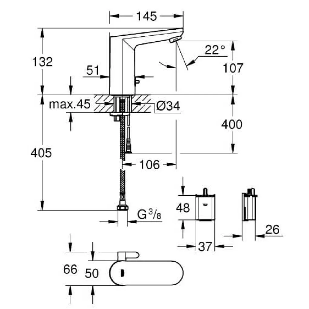 Змішувач для раковини електронний Grohe QuickFix Get E (36366002)- Фото 4