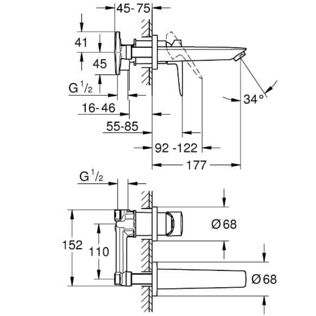 Змішувач для раковини Grohe BauEdge New на 2 отвори зі стіни (20474001)- Фото 2