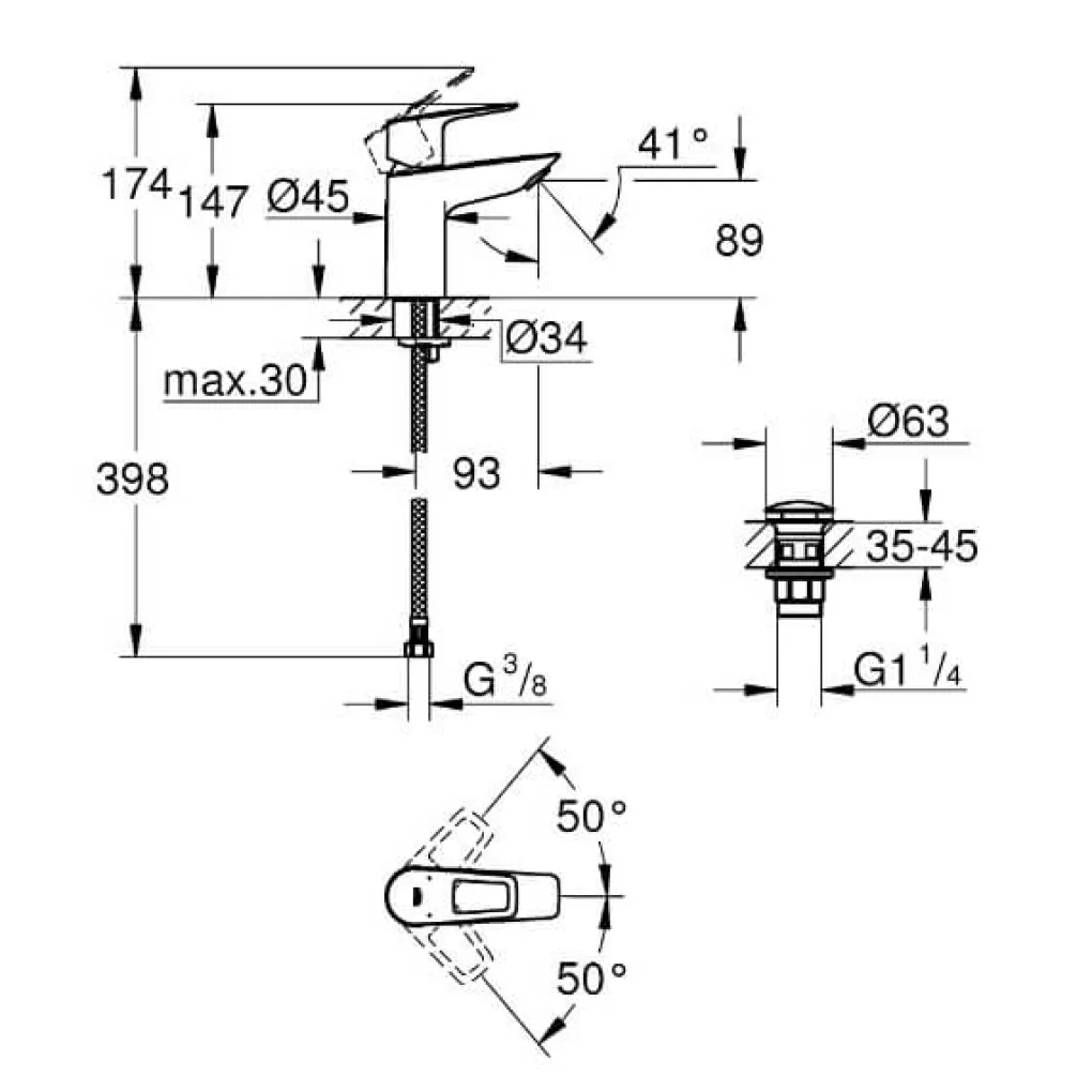Смеситель для раковины Grohe BauLoop New S-Size + нажимной донный клапан- Фото 2