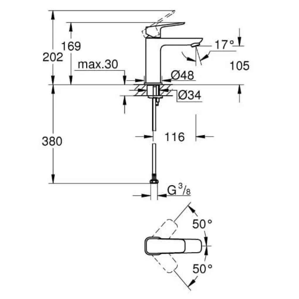 Змішувач для раковини Grohe Cubeo чорний матовий (1017552430)- Фото 4