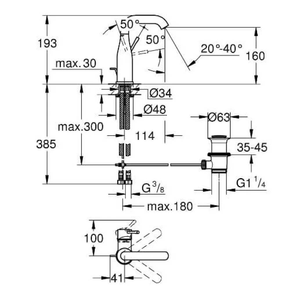 Смеситель для раковины Grohe Essence M-size (24173GL1)- Фото 2