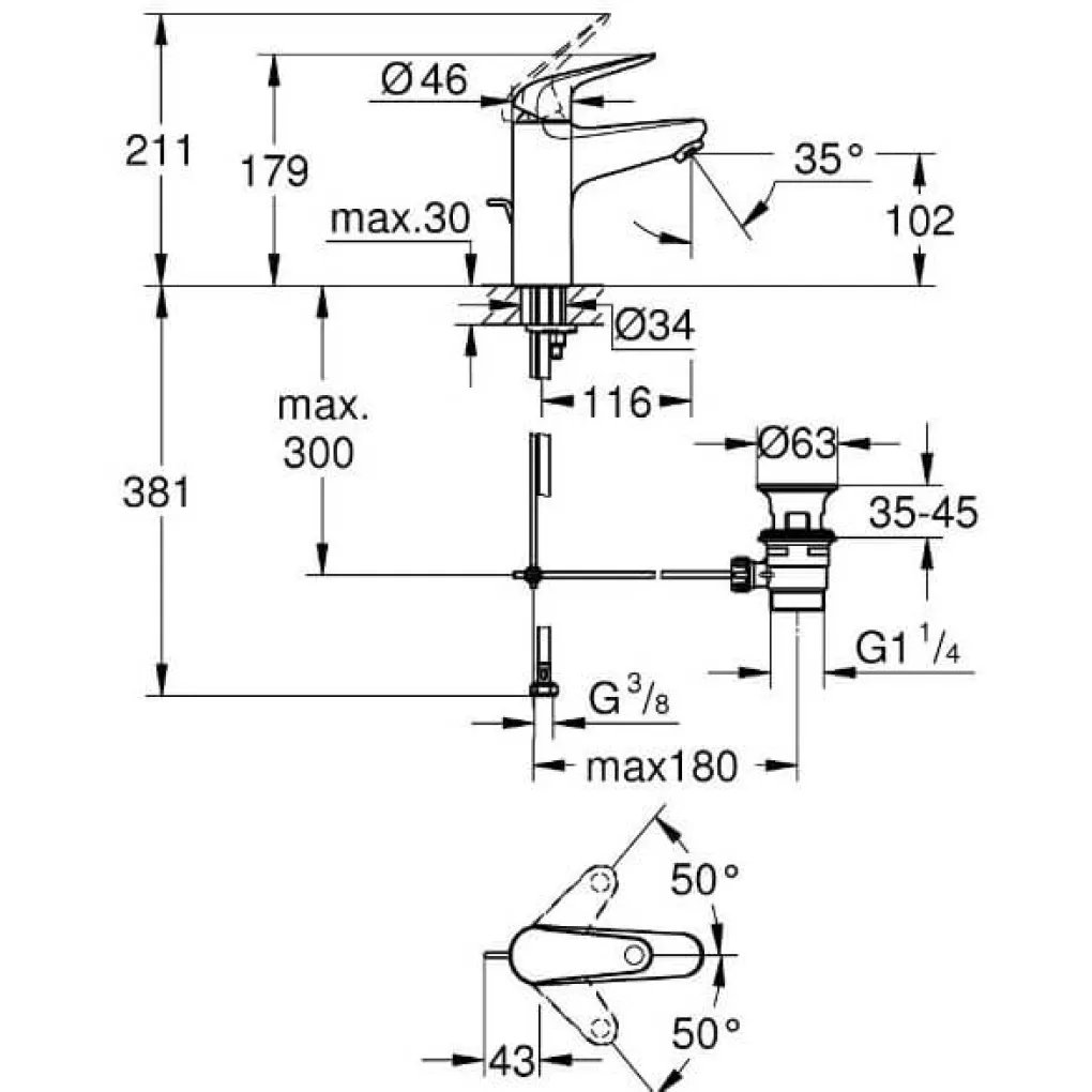 Смеситель для раковины Grohe QuickFix Swift M-размера (24325001)- Фото 2