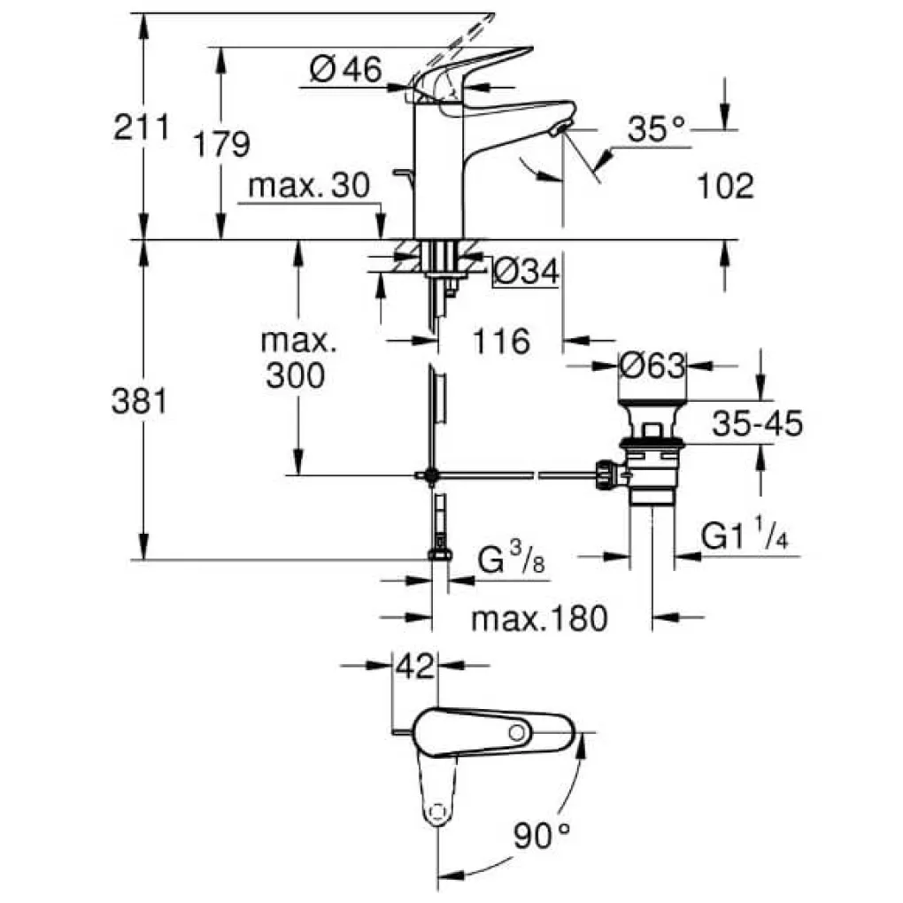 Смеситель для раковины Grohe Swift M-размера (24328001)- Фото 4