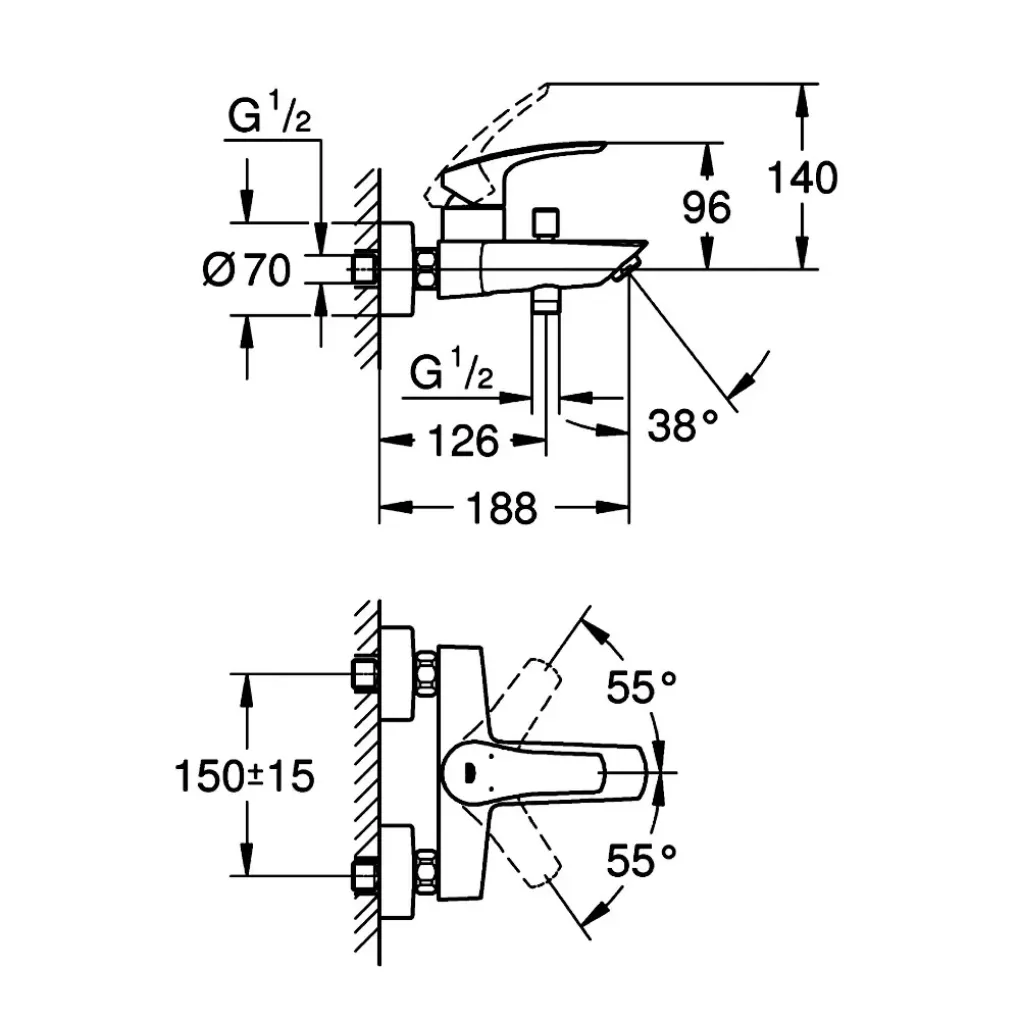 Смеситель для ванны Grohe Eurosmart черный мат (333002433)- Фото 4