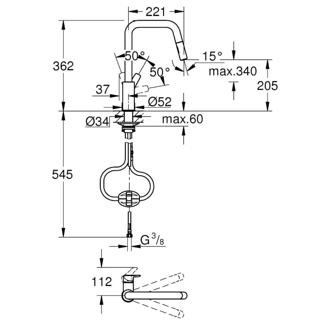 Змішувач для кухні Grohe Eurosmart, з висувним виливом (30619000)- Фото 2