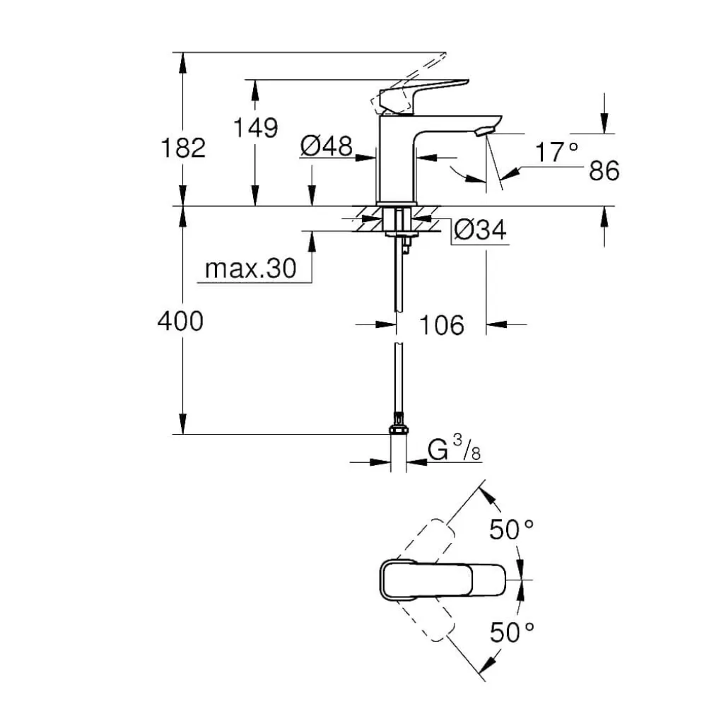 Смеситель для умывальника Grohe Cubeo S-Size (1016992430)- Фото 2