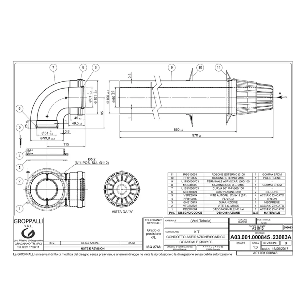 Комплект дымохода коаксиальный Groppalli Ø60/100 860 мм горизонтальный (A31845)- Фото 2