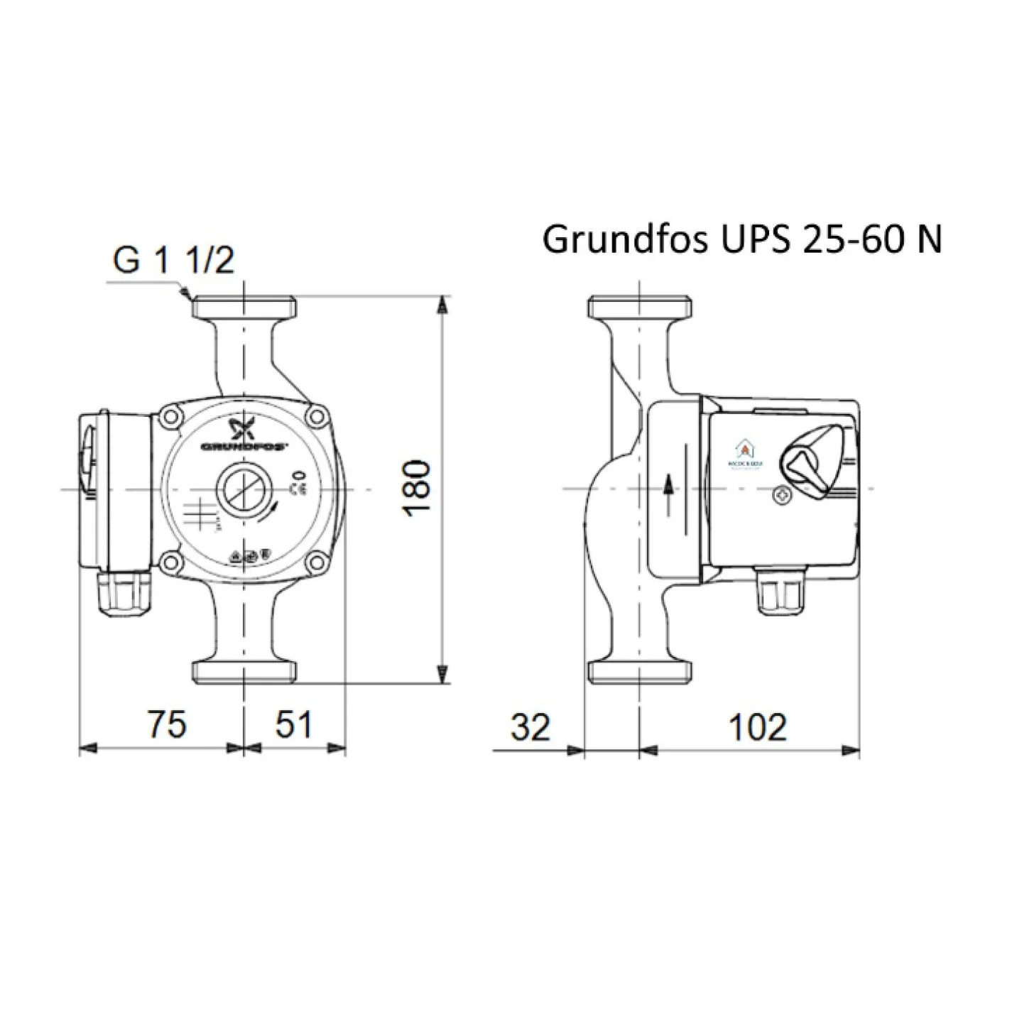 Циркуляційний насос Grundfos UPS 25-60 N 180 (96913085) - Фото 2