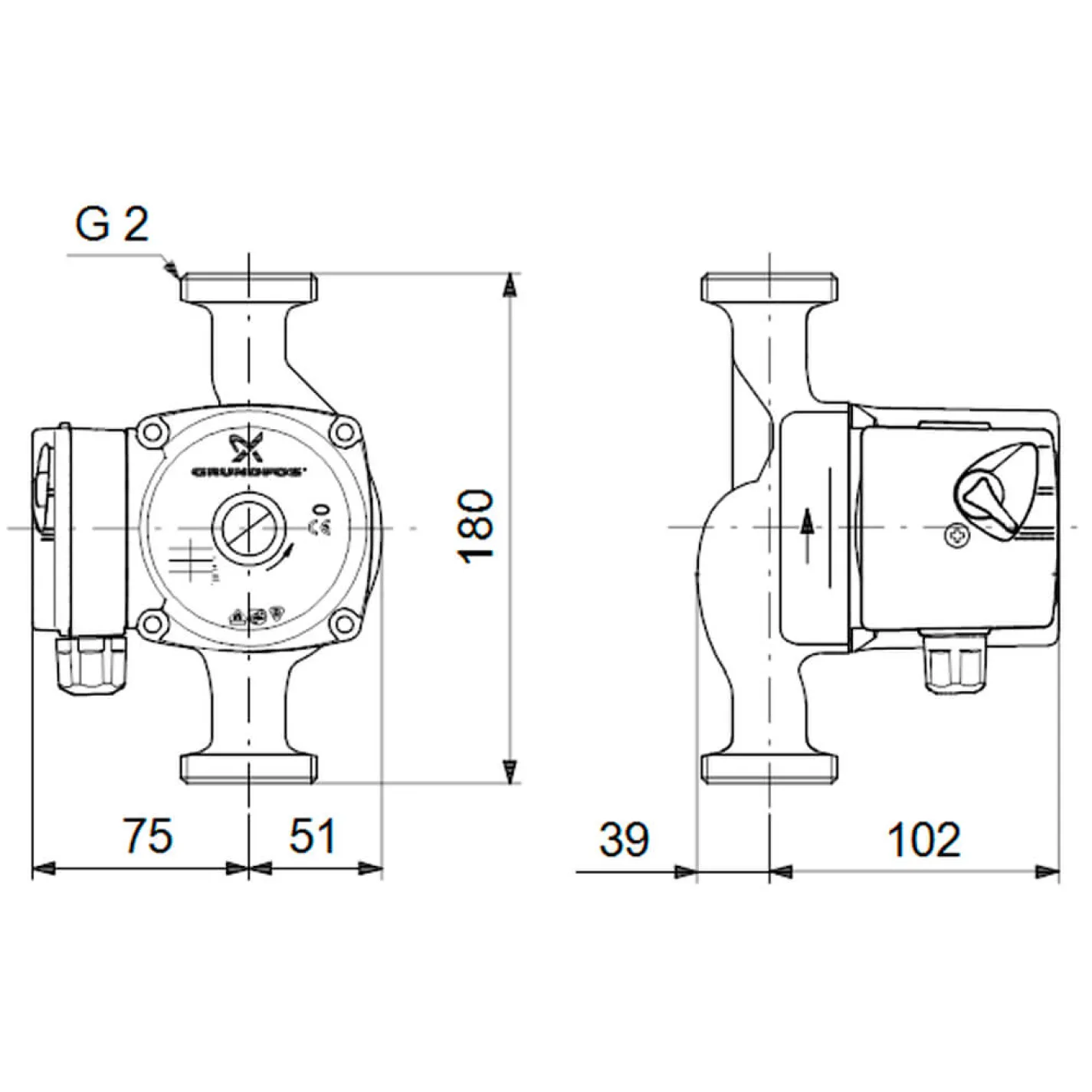 Циркуляційний насос Grundfos UPS 32-40 180 (98368439) - Фото 2