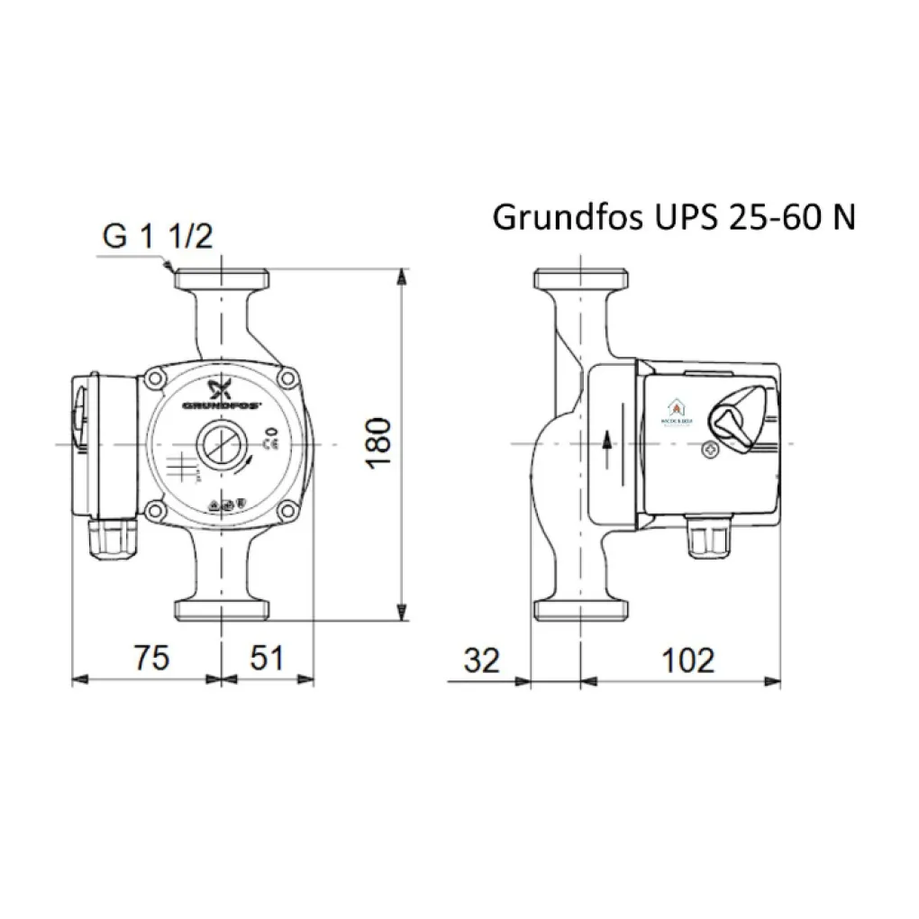 Циркуляційний насос Grundfos UPS 25-60 N 180 (96913085)- Фото 3