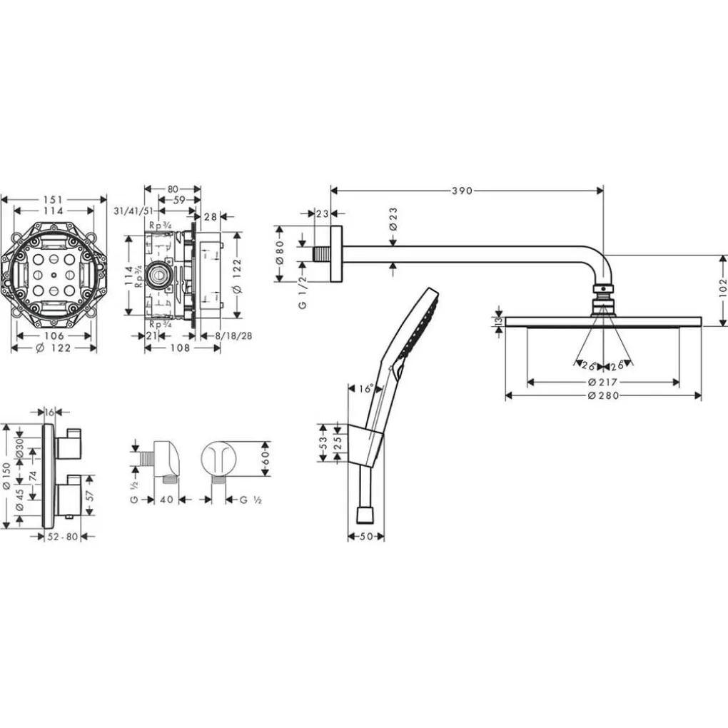 Душова система Hansgrohe Croma S 280 з термостатом (27961670)- Фото 2