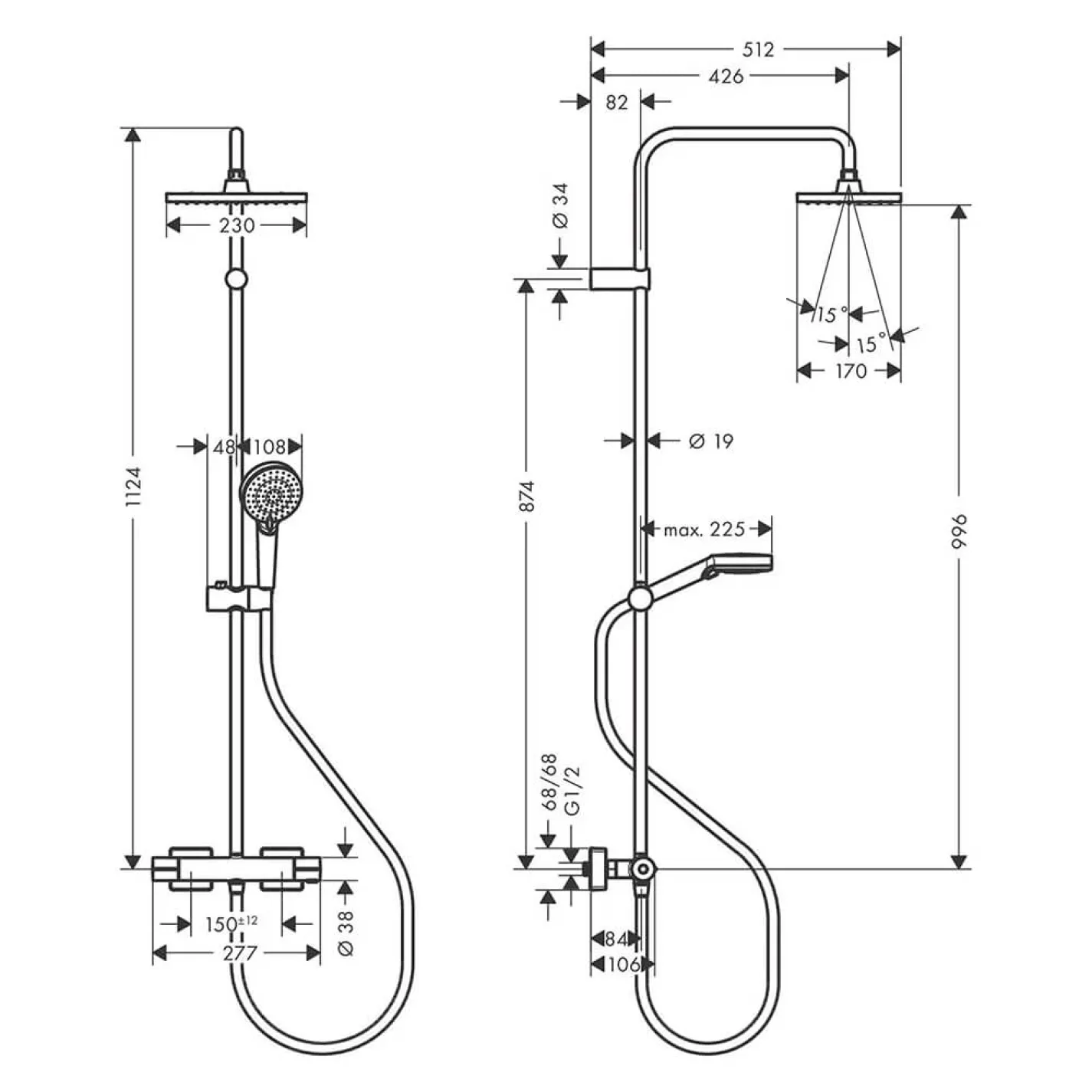 Душевая система Hansgrohe Vernis Shape Showerpipe 230 1jet EcoSmart с термостатом (26097670) - Фото 1