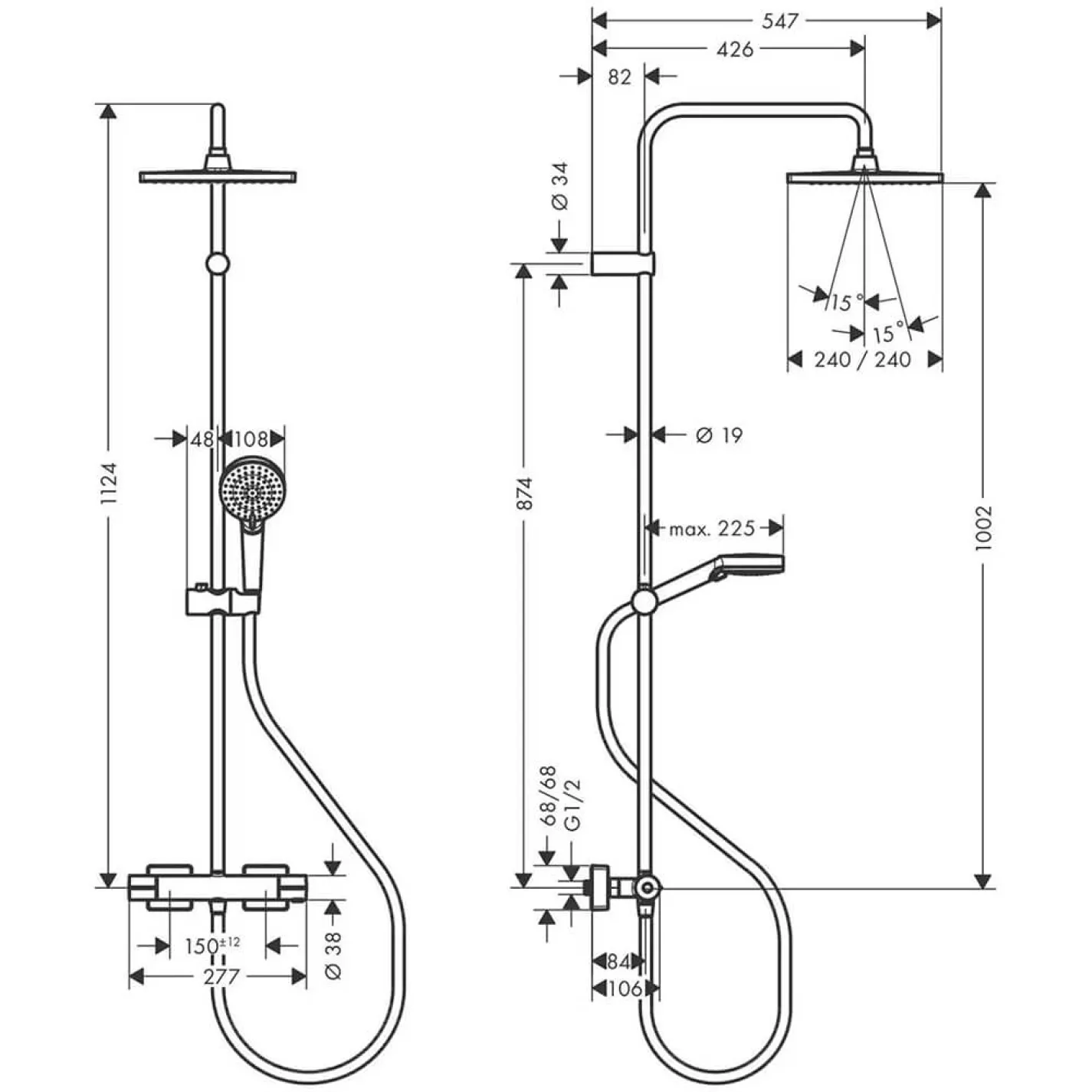 Душевая система Hansgrohe Vernis Shape Showerpipe 240 1jet EcoSmart с термостатом (26429670) - Фото 1