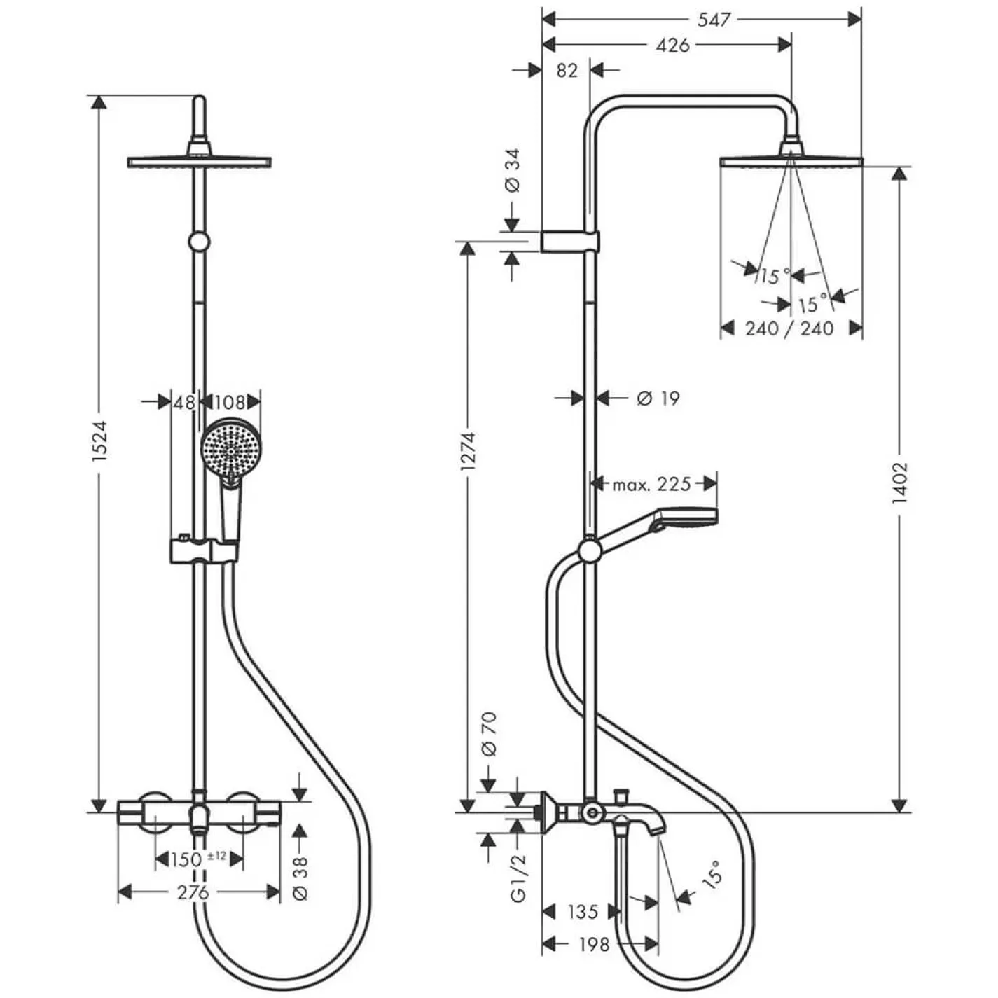 Душевая система Hansgrohe Vernis Shape Showerpipe 240 1jet с термостатом (26900670) - Фото 1