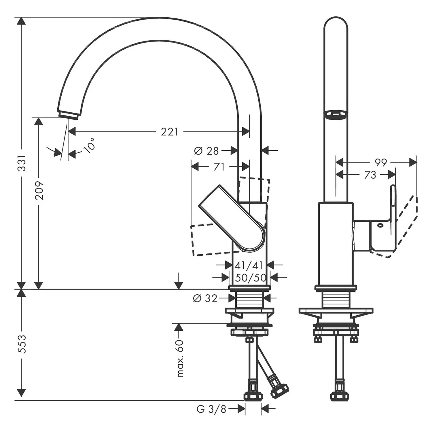 Душевая система Hansgrohe Crometta E 240 1jet Showerpipe с термостатом хром + кухонный смеситель Hansgrohe Vernis Shape M35 хром - Фото 7