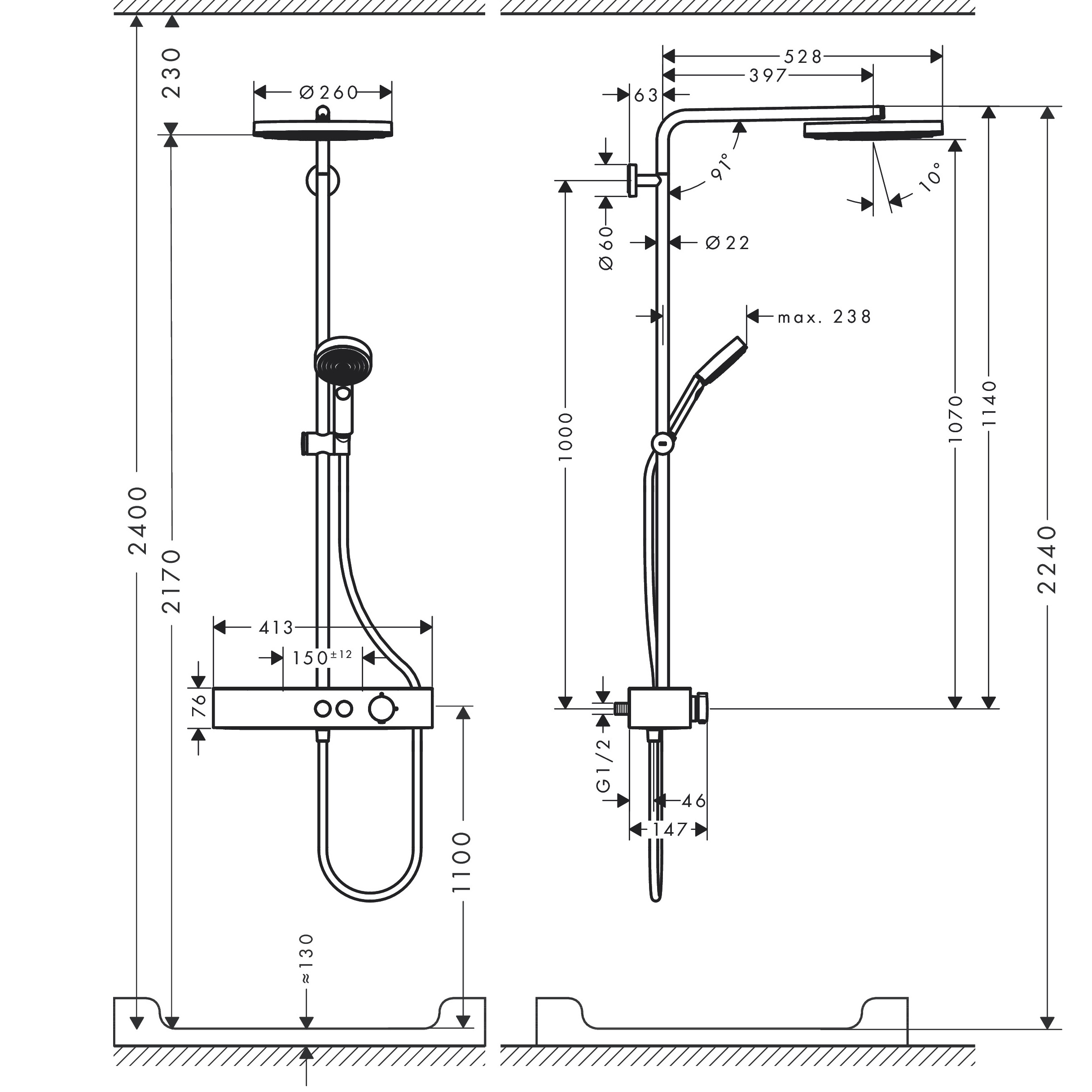 Душевая система Hansgrohe Pulsify Showerpipe 260 1jet с термостатом белый матовый- Фото 3