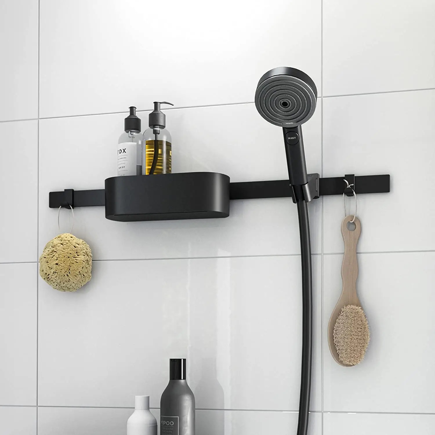 Душевая система Hansgrohe Vernis Shape Showerpipe 230 с термостатом черный + набор аксессуаров Hansgrohe WallStoris- Фото 12