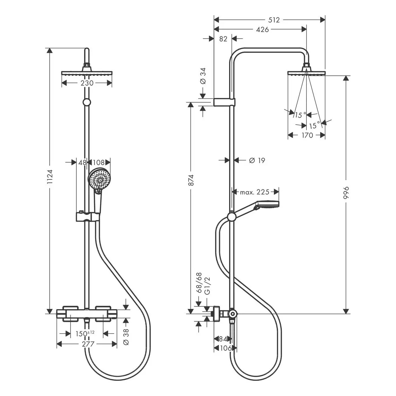 Душевая система Hansgrohe Vernis Shape Showerpipe 230 с термостатом черный + набор аксессуаров Hansgrohe WallStoris- Фото 4