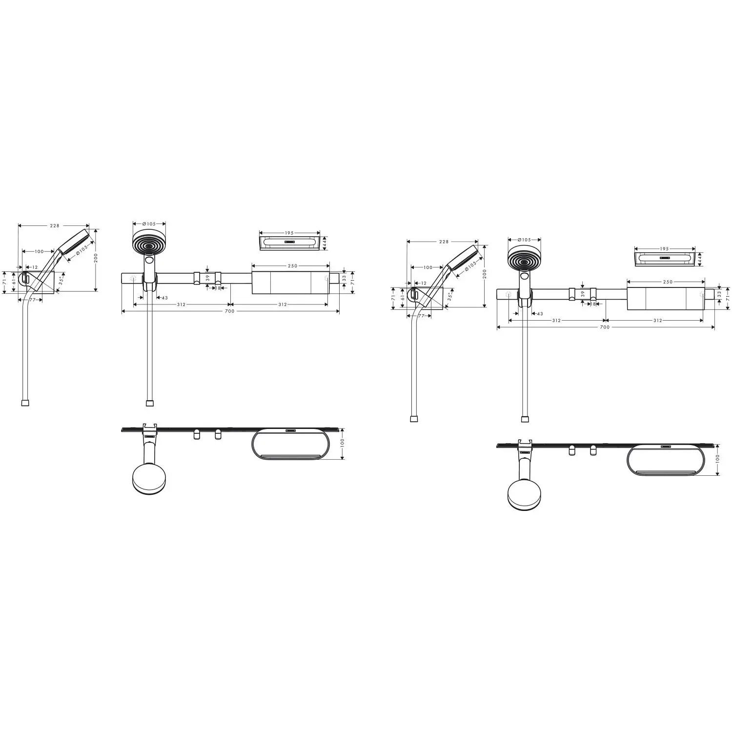 Душевая система Hansgrohe Vernis Shape Showerpipe 230 с термостатом черный + набор аксессуаров Hansgrohe WallStoris - Фото 6
