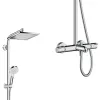 Душова система Hansgrohe Crometta E 240 1jet Showerpipe з термостатом хром + кухоний змішувач Hansgrohe Vernis Shape M35 хром- Фото 2