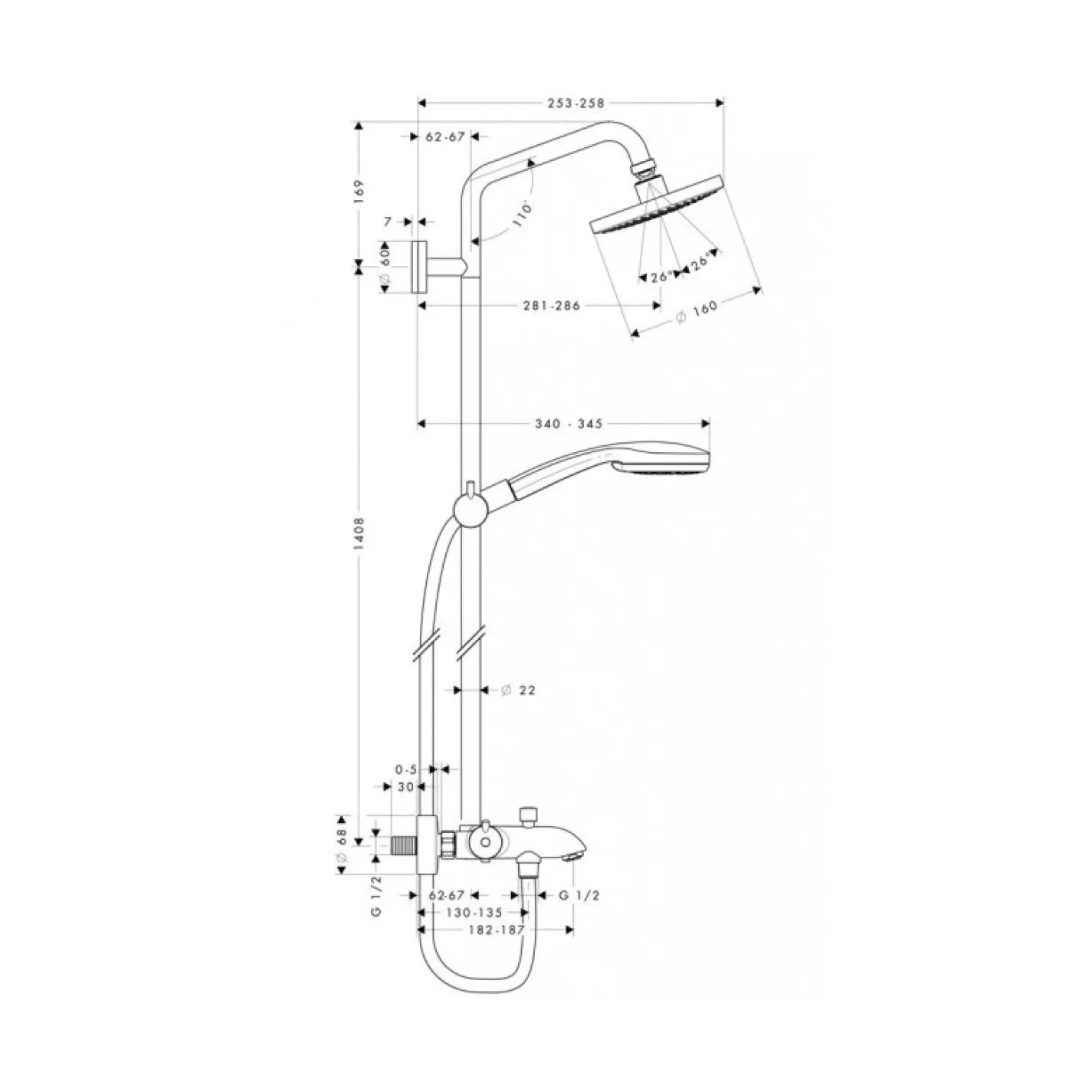 Душевая система Hansgrohe Croma 100 Showerpipe с термостатом хром - Фото 1
